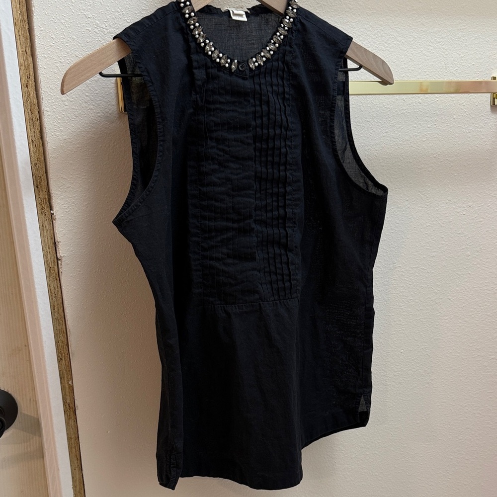 J. Crew Black Sleeveless Top with Embellished Neckline